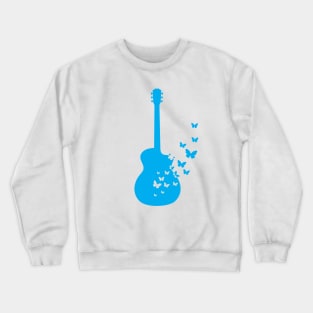 Acoustic Guitar Silhouette Turning Into Butterflies Blue Crewneck Sweatshirt